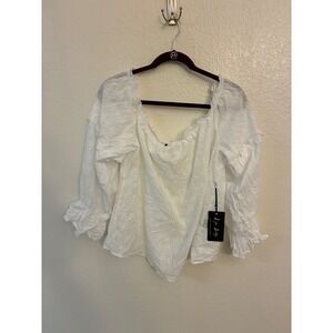 J for Justify Womens White Eyelet Lace Ruffle Off Shoulder Blouse Top XL NEW